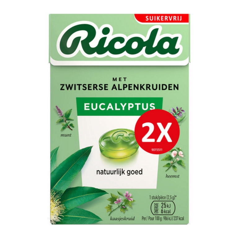 Ricola | Eucalyptus Suikervrij Duopack | 10 x 2 x 50 gram