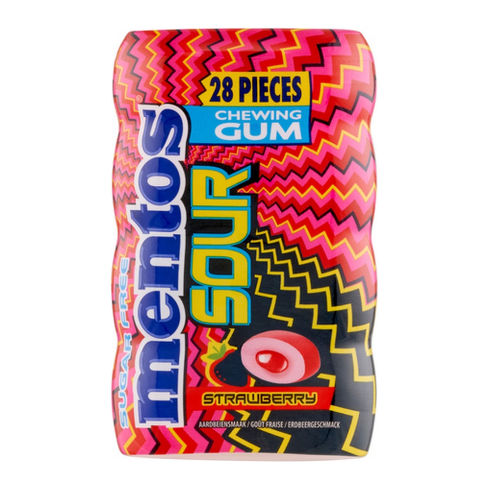 Mentos | Gum Sour Strawberry | Pot | 12 stuks