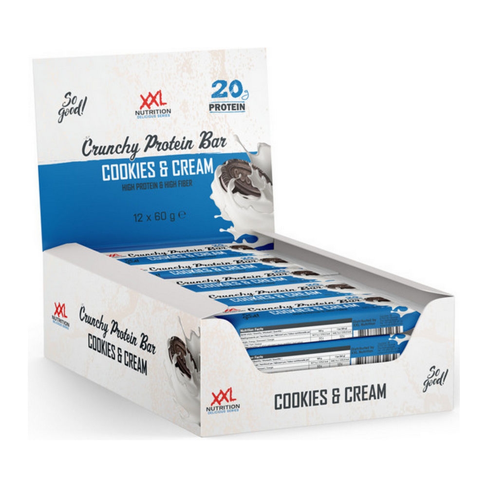 XXL Nutrition | Crunchy Protein Bar Cookies&Cream | 12 x 60 gram