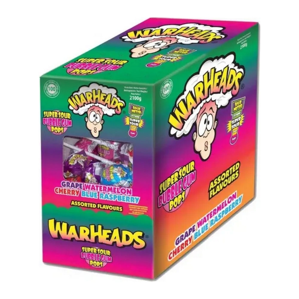 Warheads | Super Sour | Bubblegum Pops | Doos 100 lollies