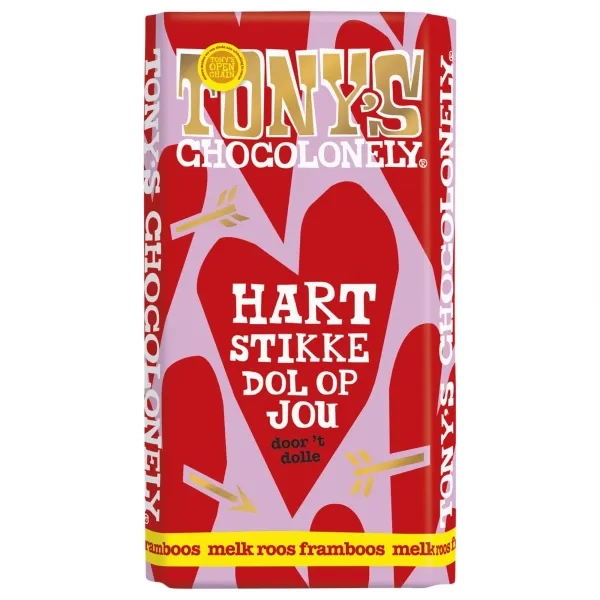 Tony's | Reep Liefde Melk Roos Framboos | 15 x 180 gram